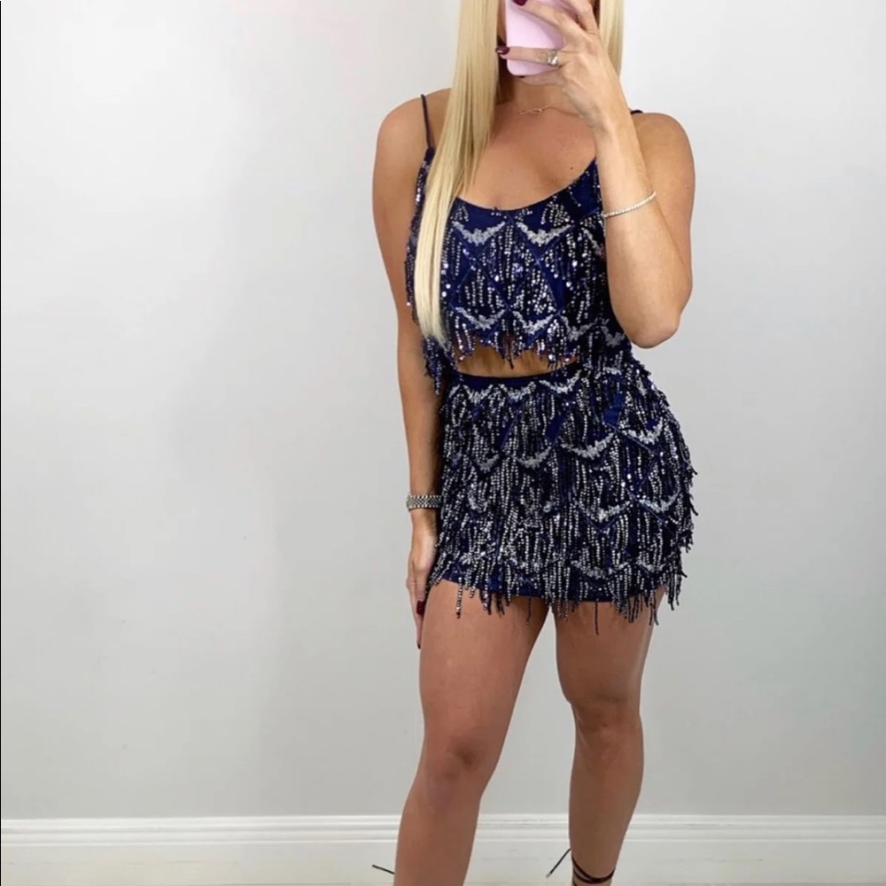 COPY - 2 piece fringe sequin skirt set